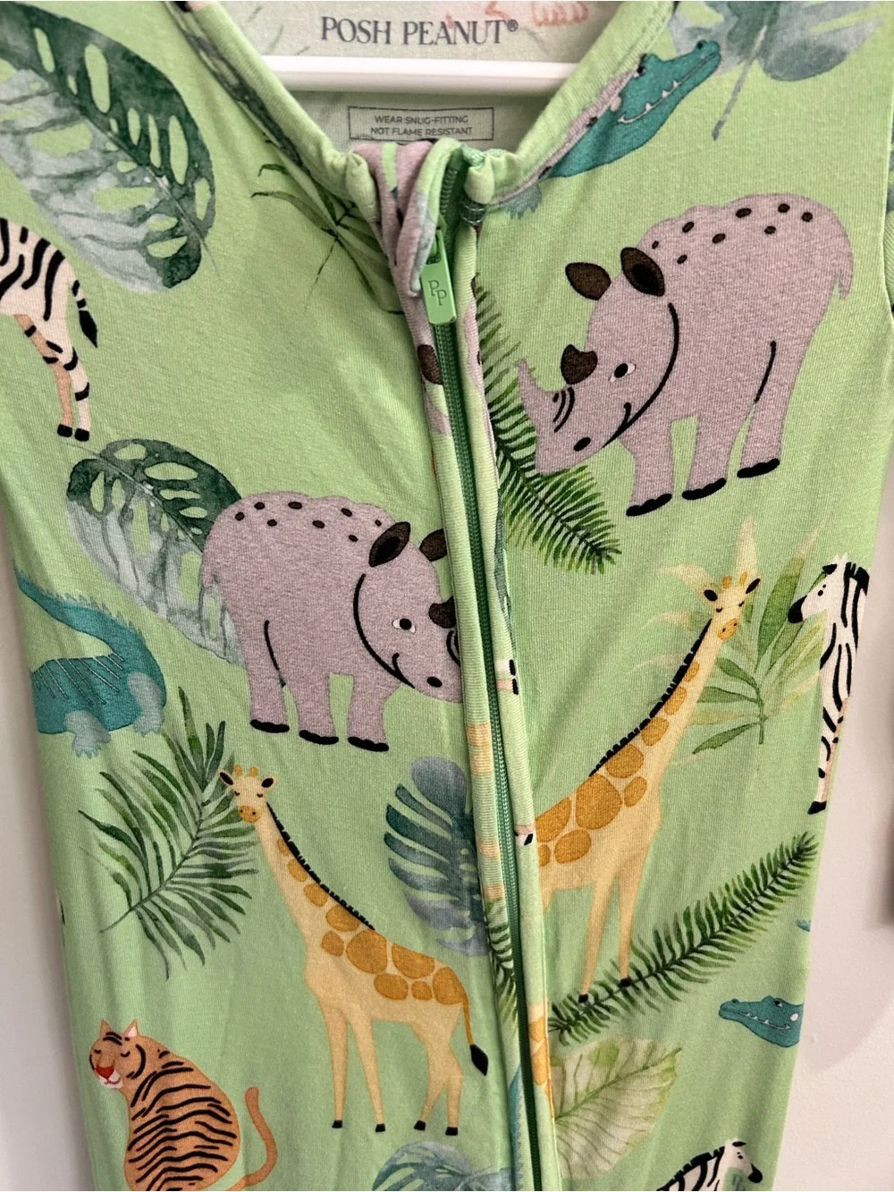 Posh Peanut Light Green Jungle Animal Zip One-Piece